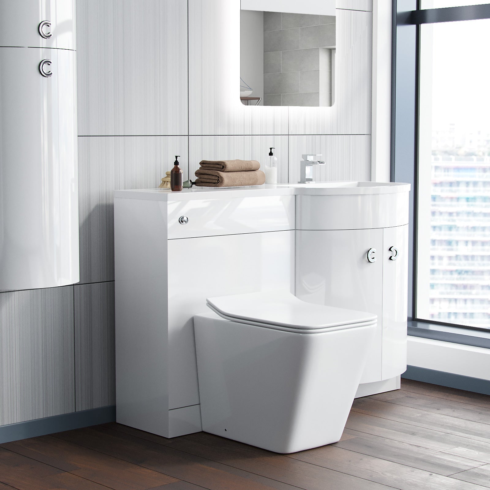 Dene 1100mm Vanity Basin Unit White & Elora Back To Wall Toilet White