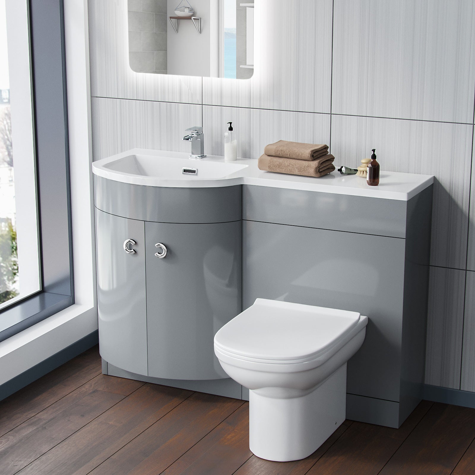 Dene Grey 1100mm Vanity Basin Unit & Desone Back To Wall Toilet