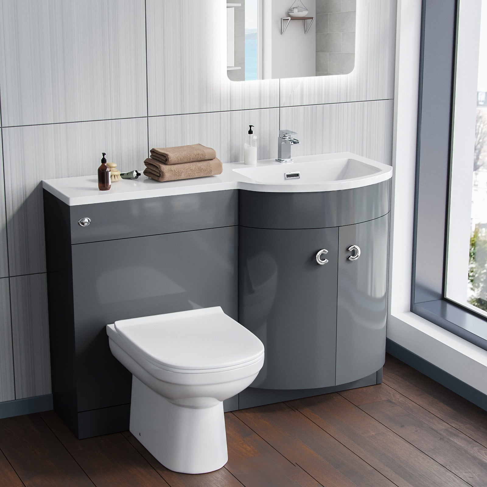 Dene 1100mm Vanity Basin Unit & Elso Back To Wall Toilet Grey