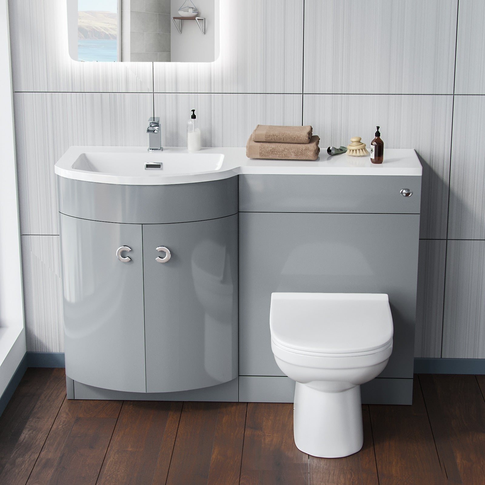 Dene Grey 1100mm Vanity Basin Unit & Eslo Back To Wall Toilet