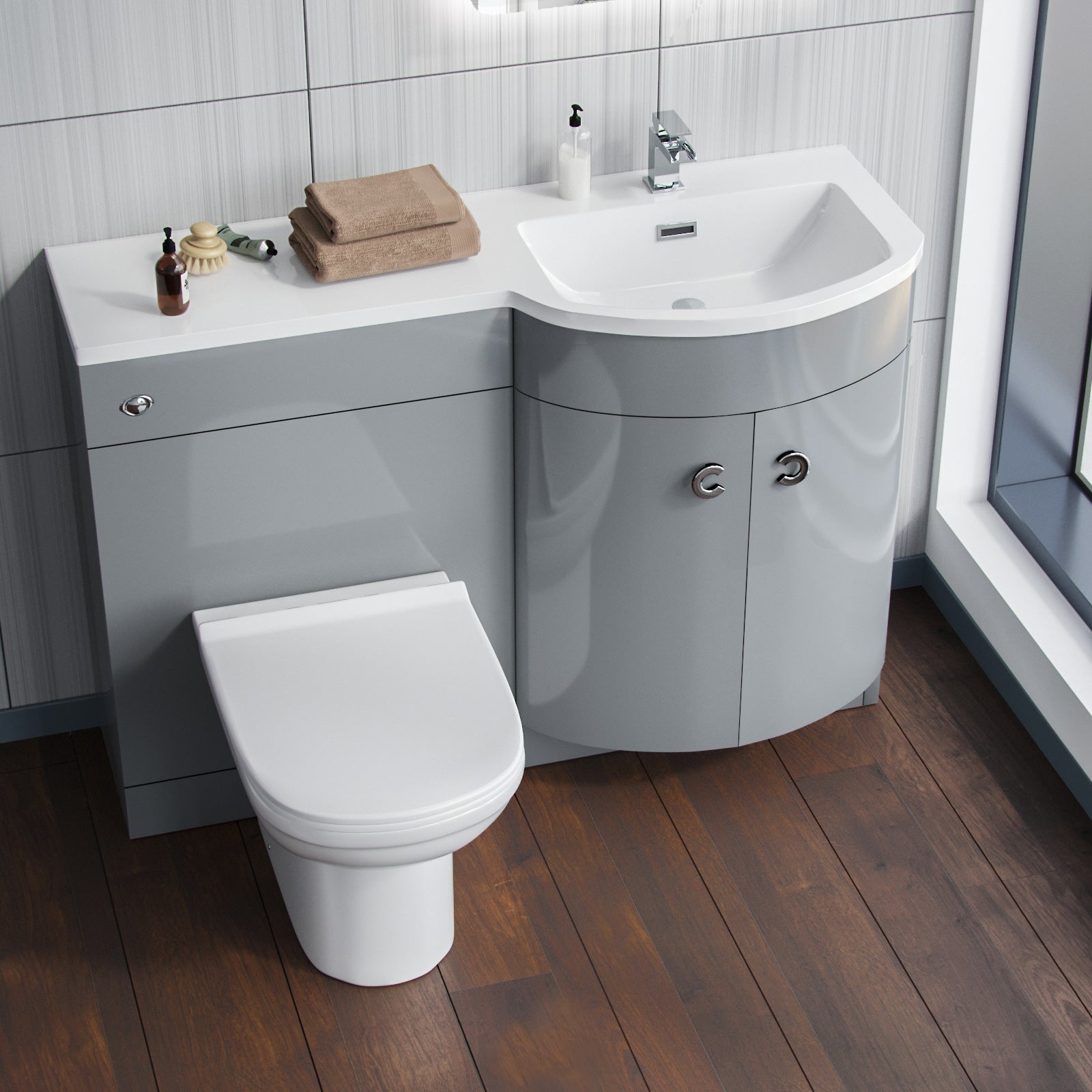 Dene Grey 1100mm Vanity Basin Unit & Eslo Back To Wall Toilet