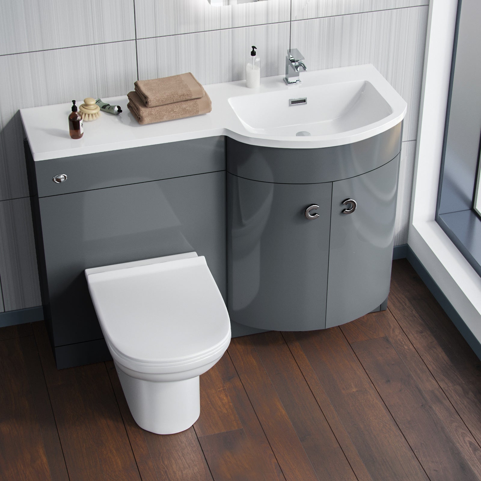 Dene 1100mm Vanity Basin Unit & Elso Back To Wall Toilet Grey
