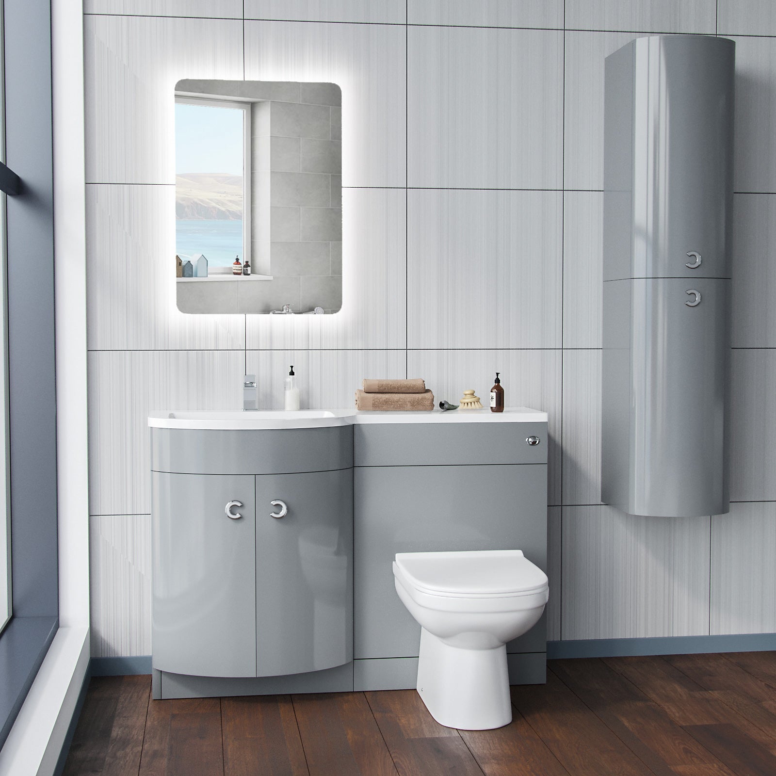 Dene Grey 1100mm Vanity Basin Unit & Eslo Back To Wall Toilet