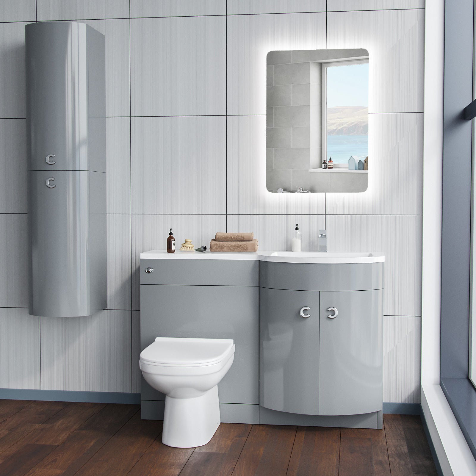 Dene Grey 1100mm Vanity Basin Unit & Eslo Back To Wall Toilet