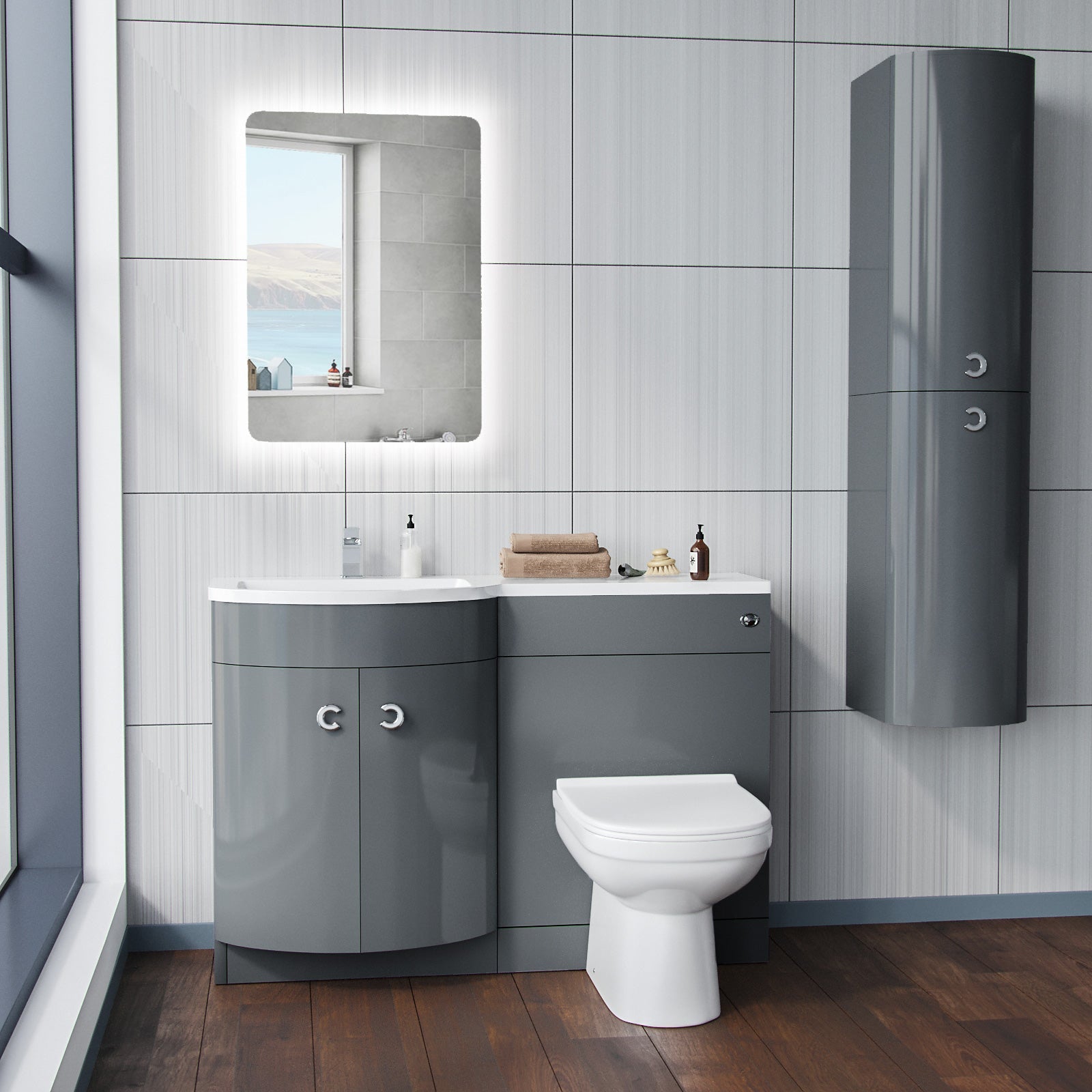 Dene 1100mm Vanity Basin Unit & Elso Back To Wall Toilet Grey
