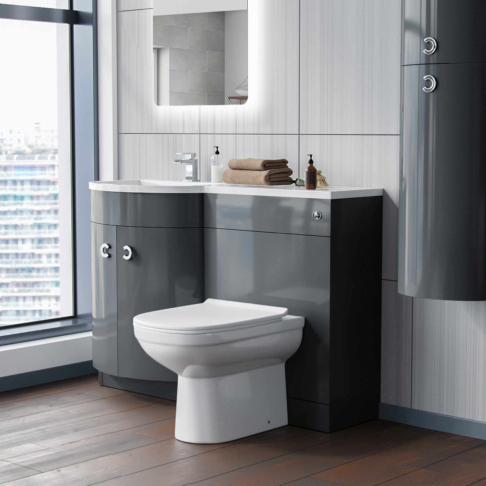 Dene 1100mm Vanity Basin Unit & Elso Back To Wall Toilet Grey