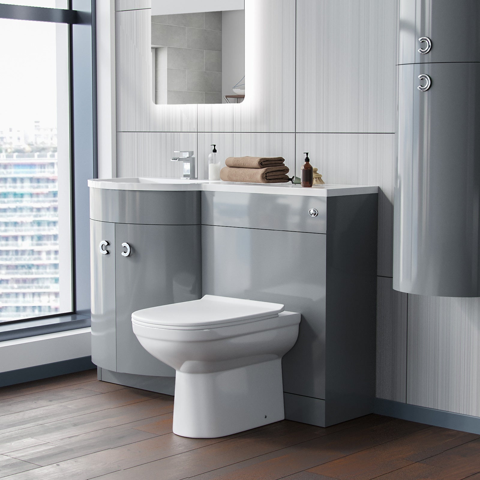 Dene Grey 1100mm Vanity Basin Unit & Eslo Back To Wall Toilet