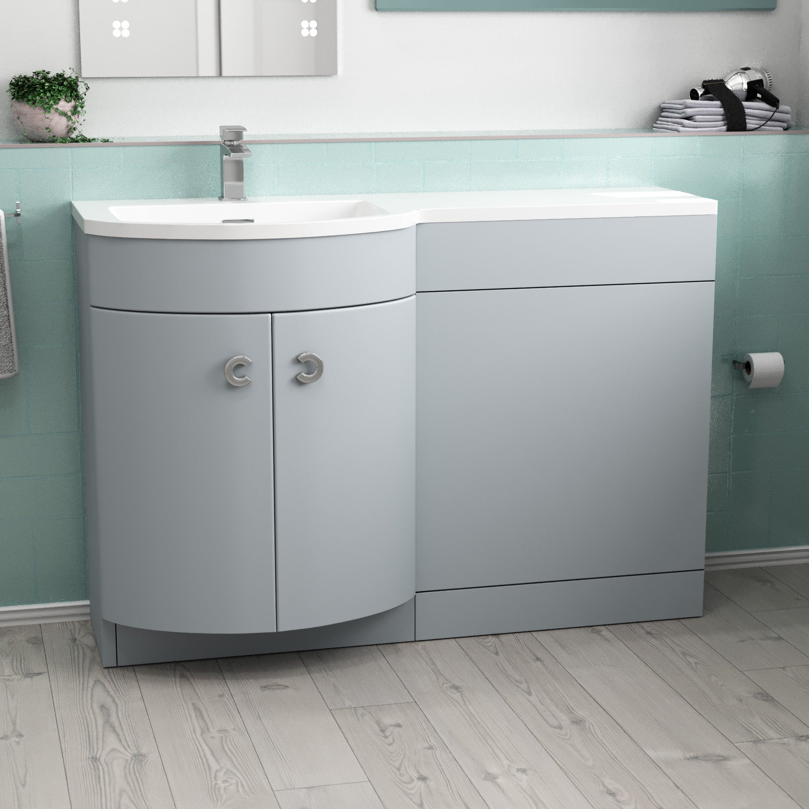 Dene 1100mm Matte Grey Left Hand Freestanding Basin Vanity & WC Unit