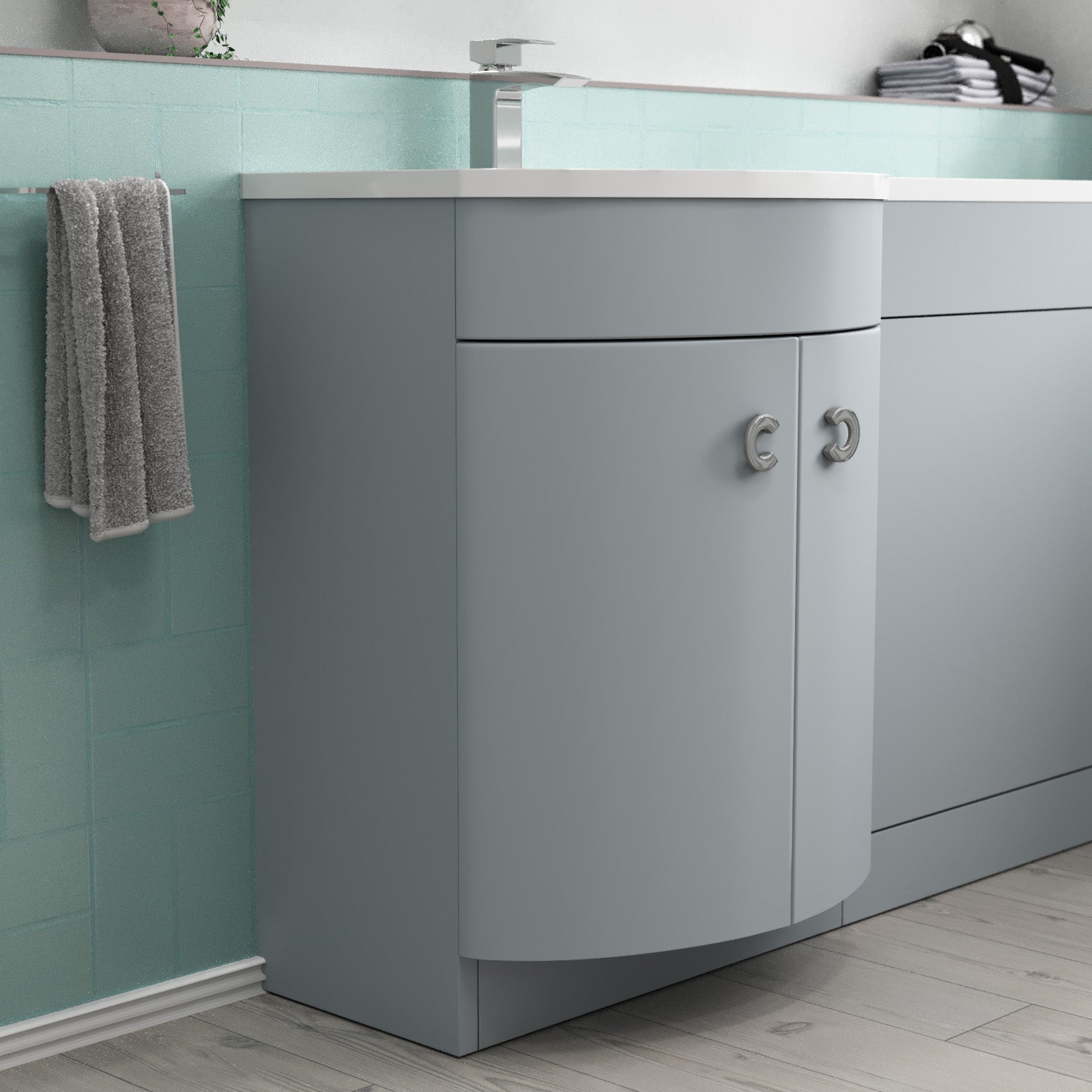 Dene 1100mm Matte Grey Left Hand Freestanding Basin Vanity & WC Unit