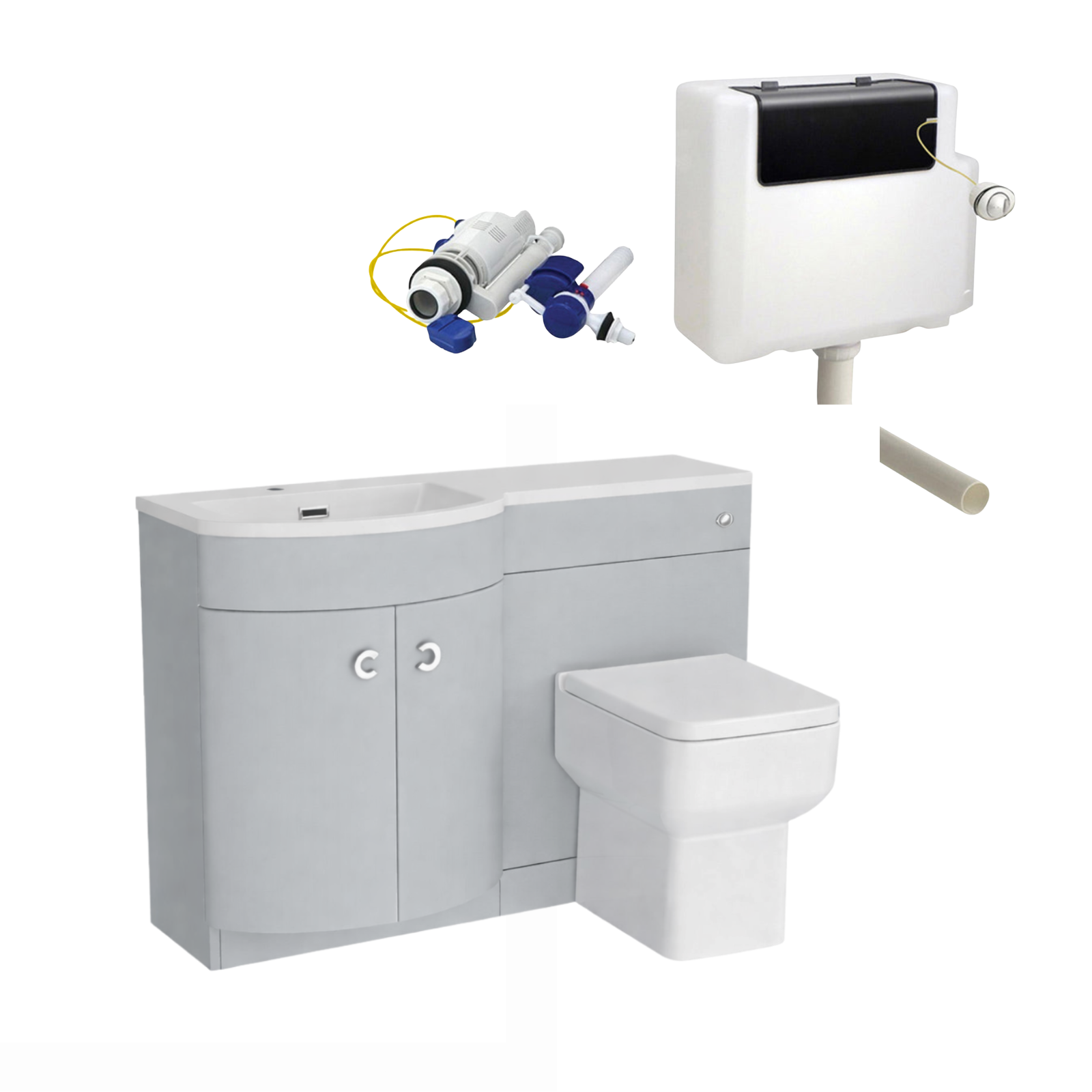 Dene Matte Grey 1100mm LH Basin Vanity, WC Unit & White Back to Wall Toilet