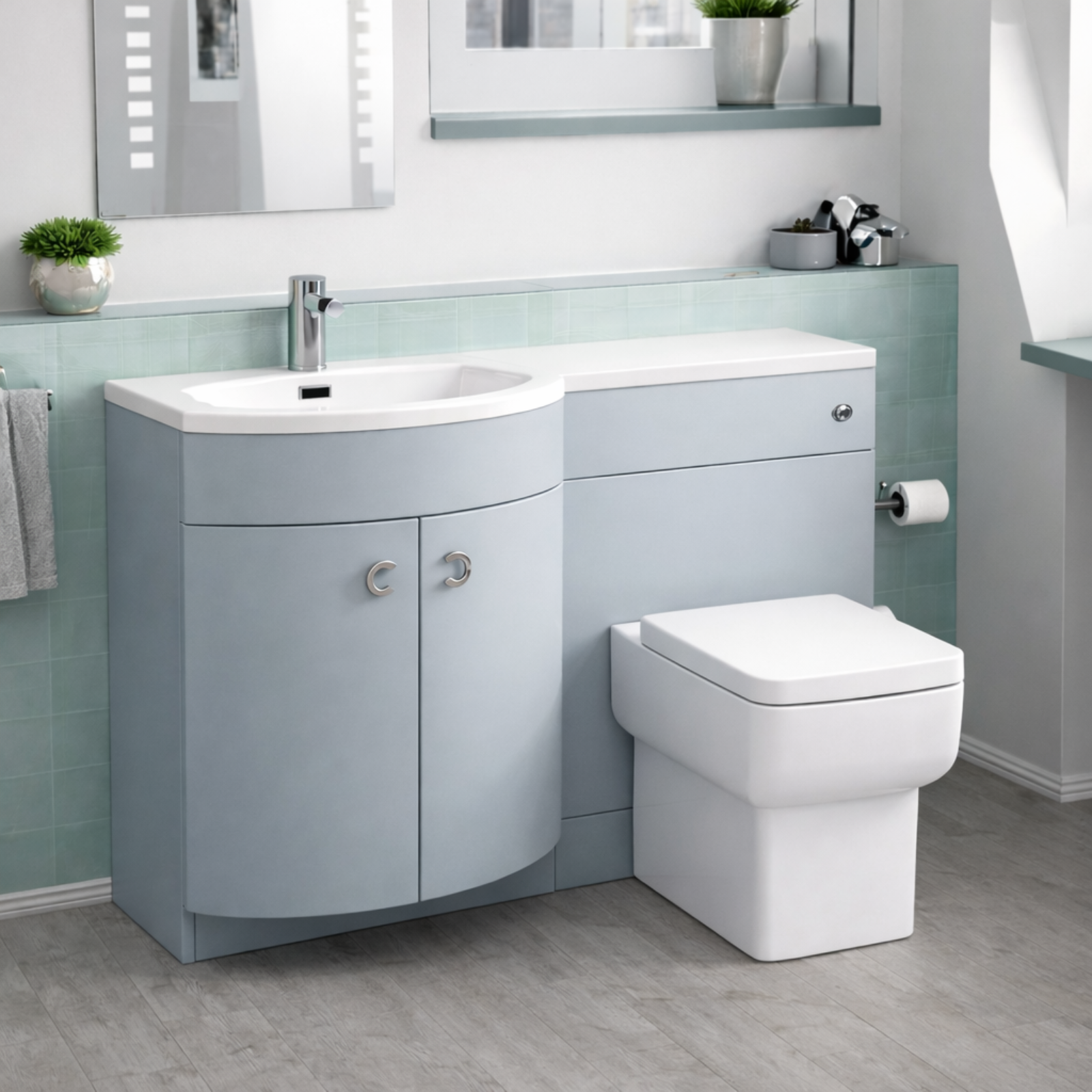 Dene Matte Grey 1100mm LH Basin Vanity, WC Unit & White Back to Wall Toilet