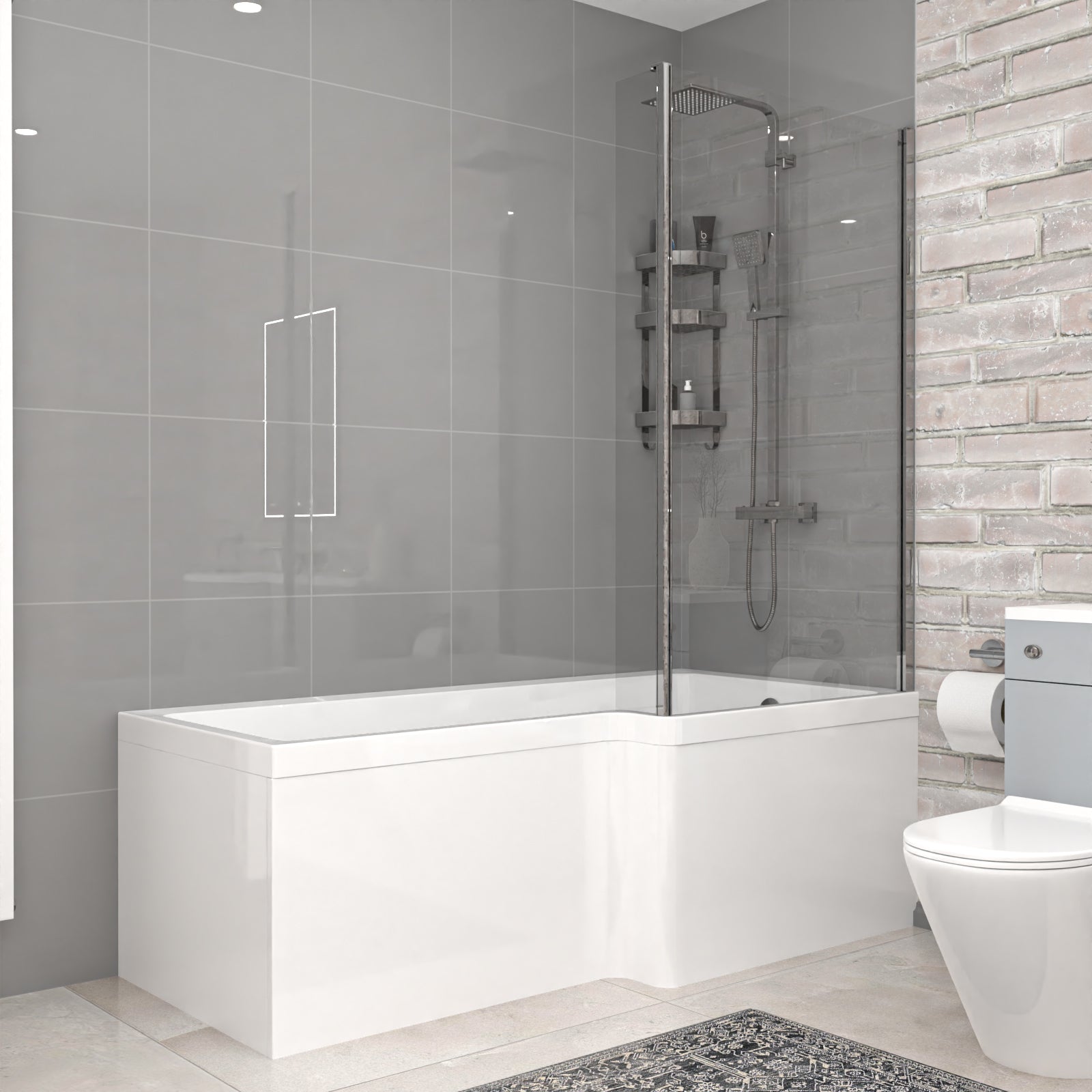 Dene L-Shaped RH Bath Matte Grey Basin Vanity Unit & Rimless BTW Toilet