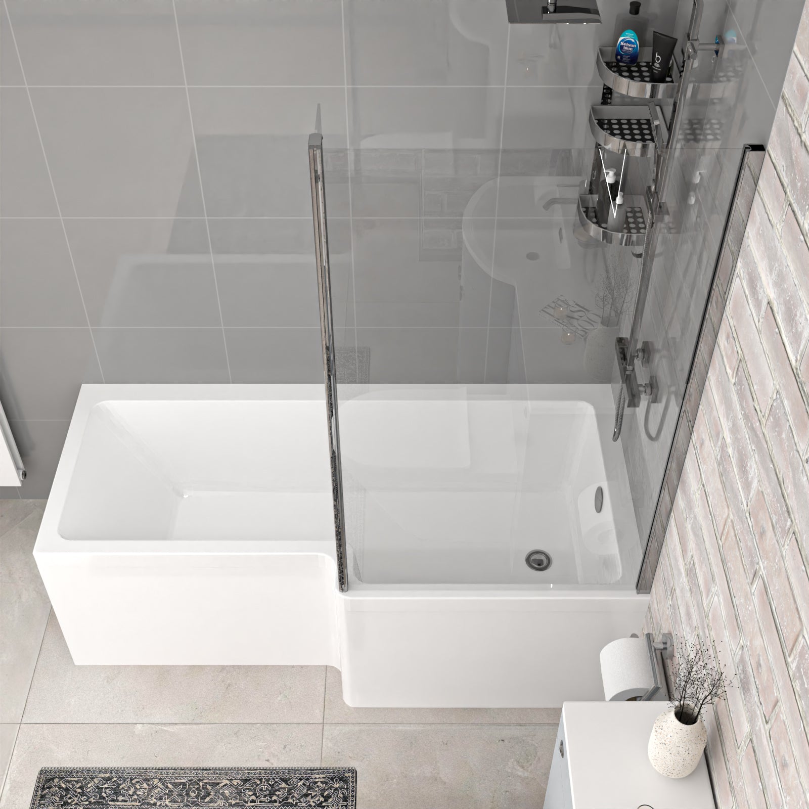 Dene L-Shaped RH Bath Matte Grey Basin Vanity Unit & Rimless BTW Toilet