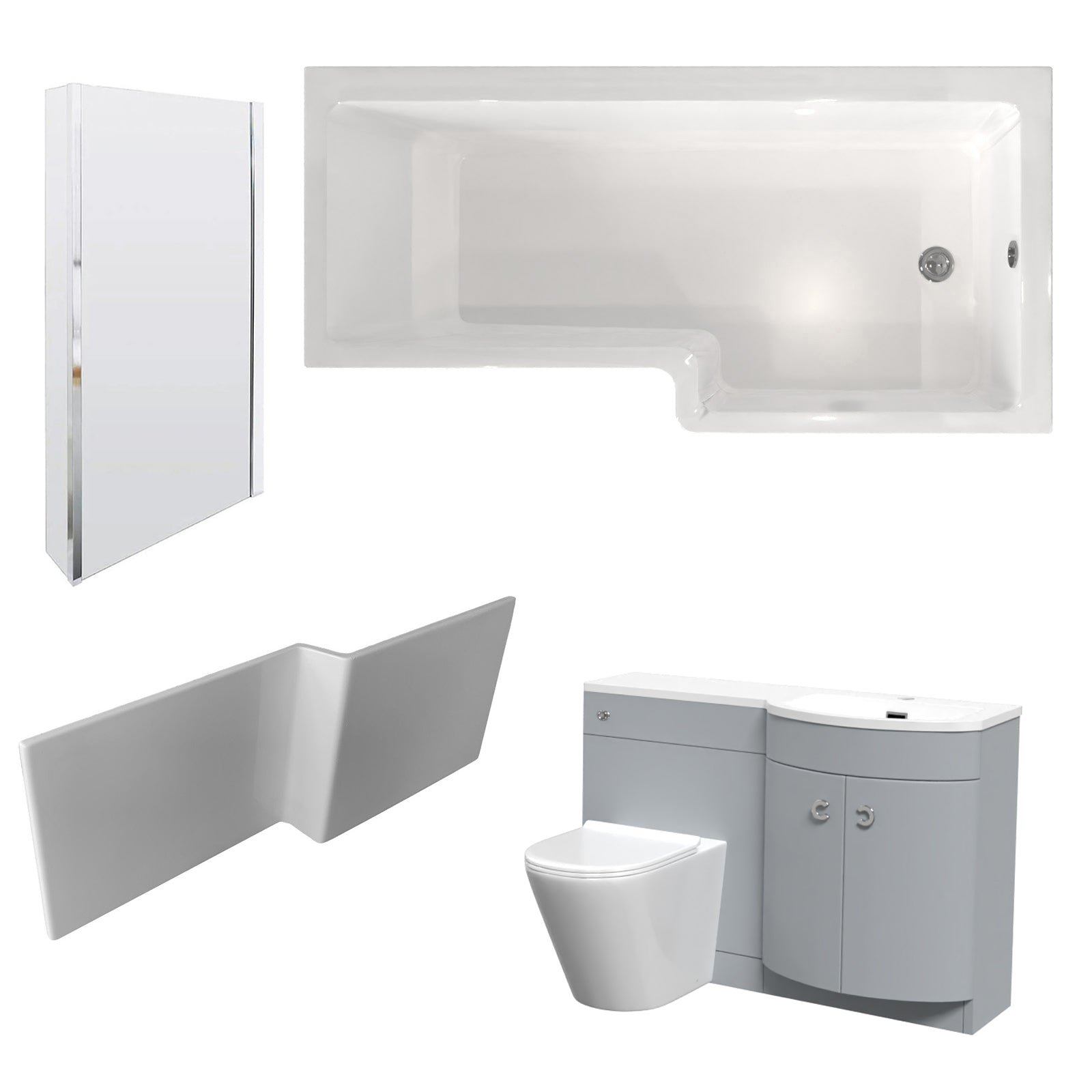 Dene L-Shaped RH Bath Matte Grey Basin Vanity Unit & Rimless BTW Toilet