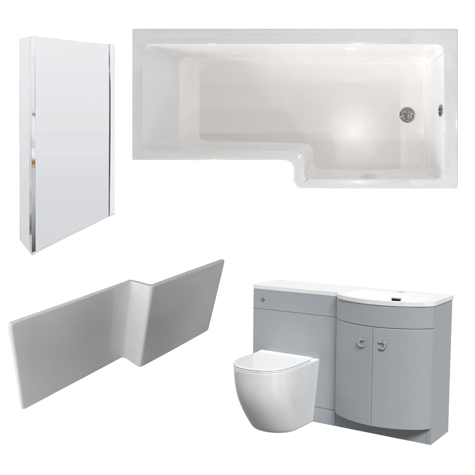 Dene L-Shaped RH Bath Matte Grey Basin Vanity Unit & White BTW Toilet