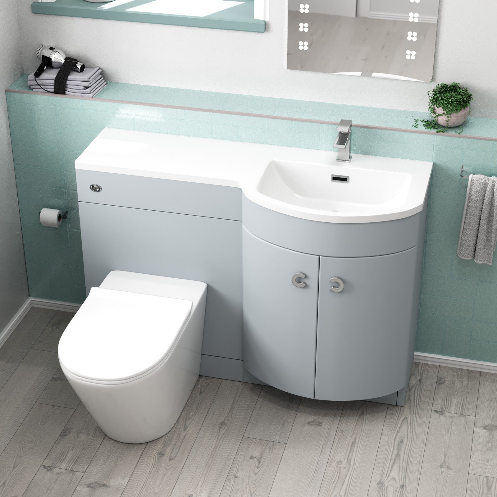 Dene 1100mm RH Matte Grey Basin Vanity, WC Unit & Back to Wall Toilet