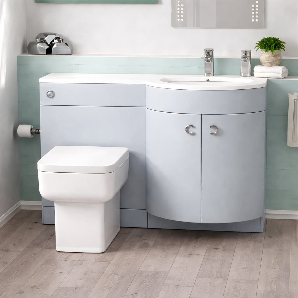 Dene Matte Grey 1100mm P Shaped RH Vanity Basin WC Unit & BTW Modern Toilet