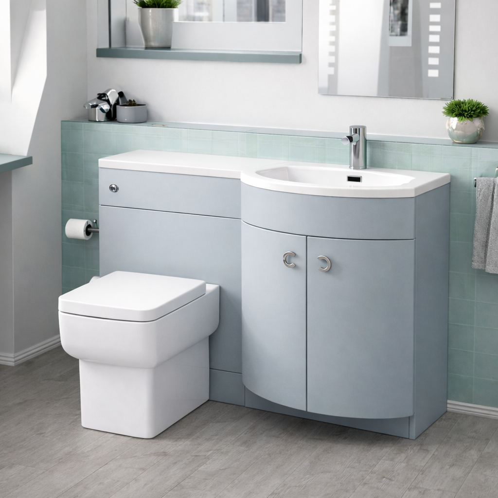Dene Matte Grey 1100mm P Shaped RH Vanity Basin WC Unit & BTW Modern Toilet