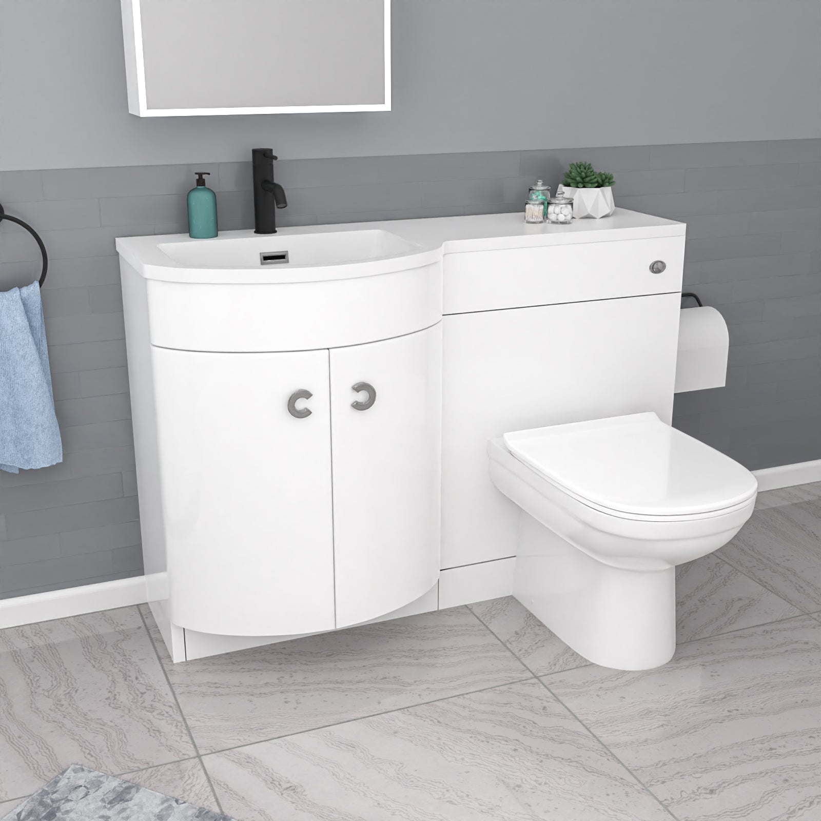 Dene Black Quadrant 900mm Shower Enclosure + LH Vanity Unit & BTW Toilet
