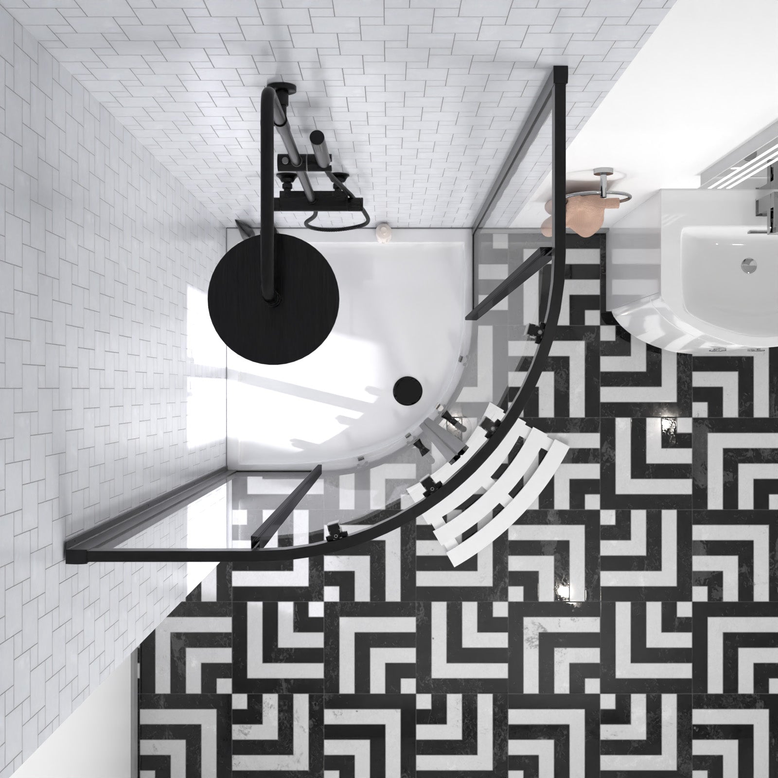 Dene Black Quadrant 900mm Shower Enclosure, LH Vanity Unit & BTW Toilet