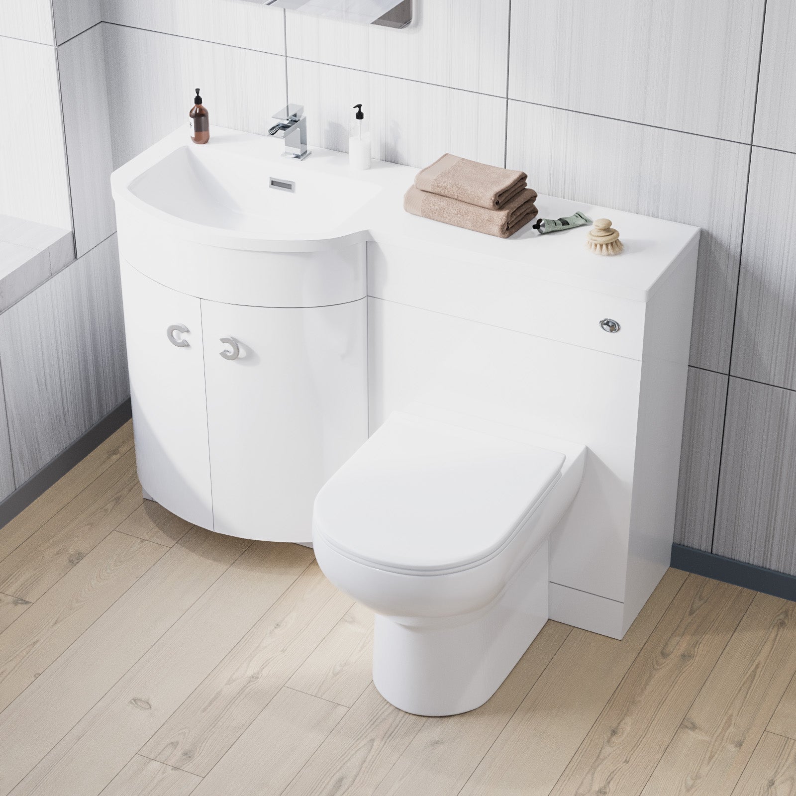 Dene 1100mm Left Hand Sink White Combination Vanity Unit with BTW Toilet