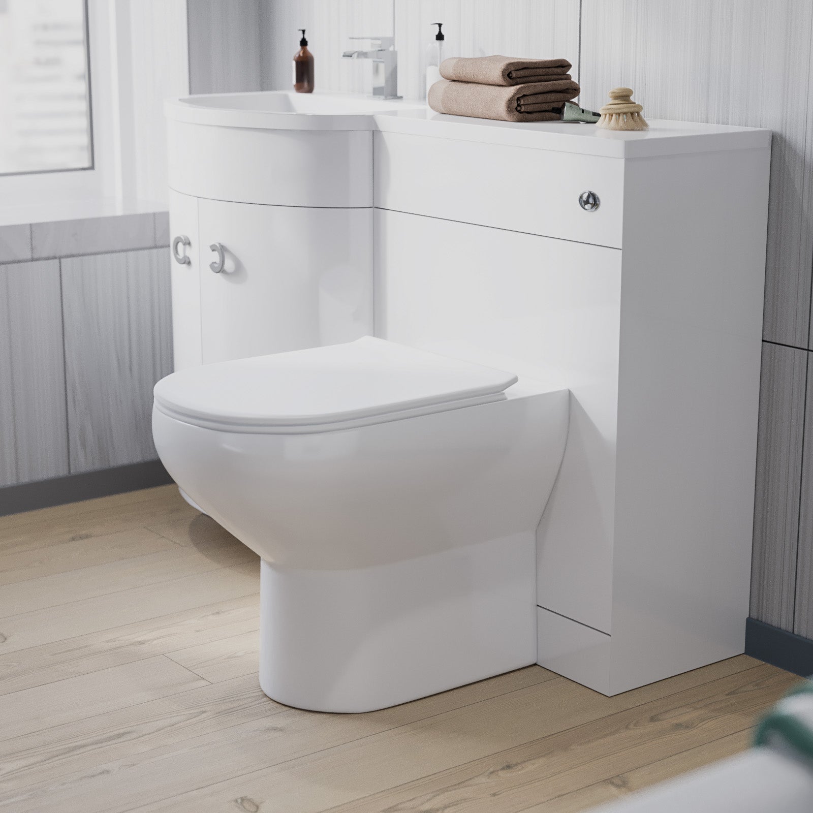 Dene 1100mm Left Hand Sink White Combination Vanity Unit with BTW Toilet