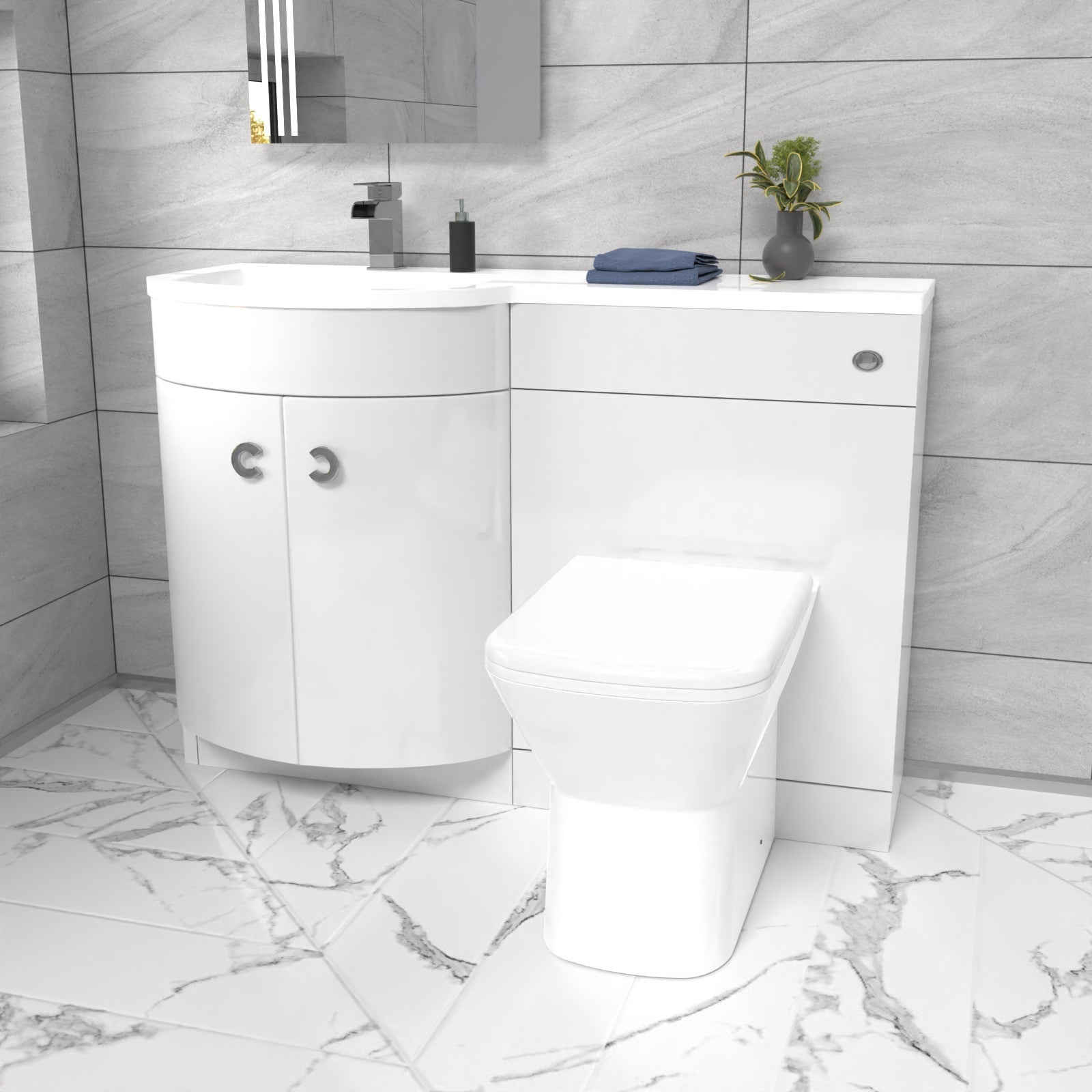Dene 1100mm Vanity Basin & WC Combination Unit White