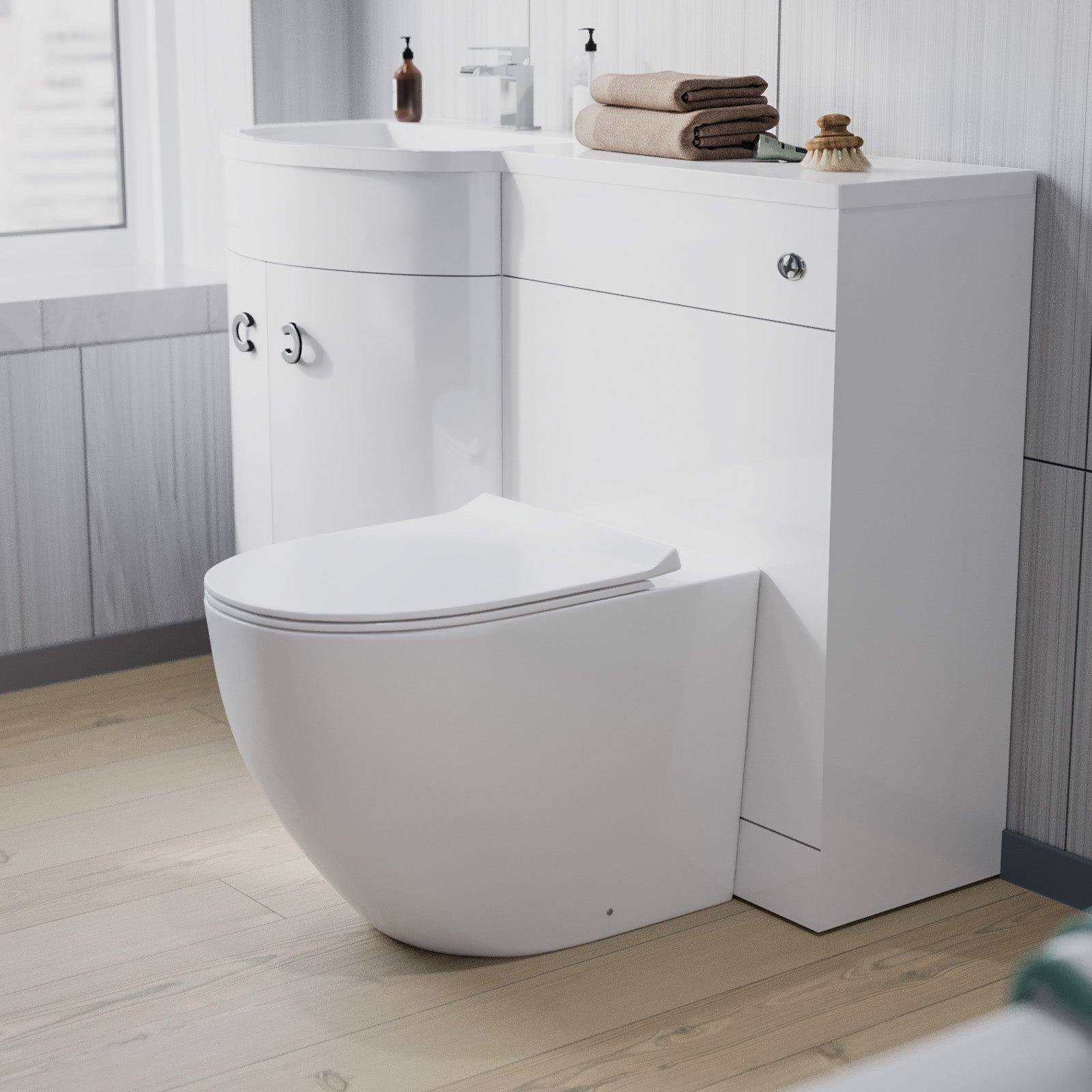 Dene White 1100 mm Left Hand Side Sink Combination Vanity Unit With Rimless Toilet