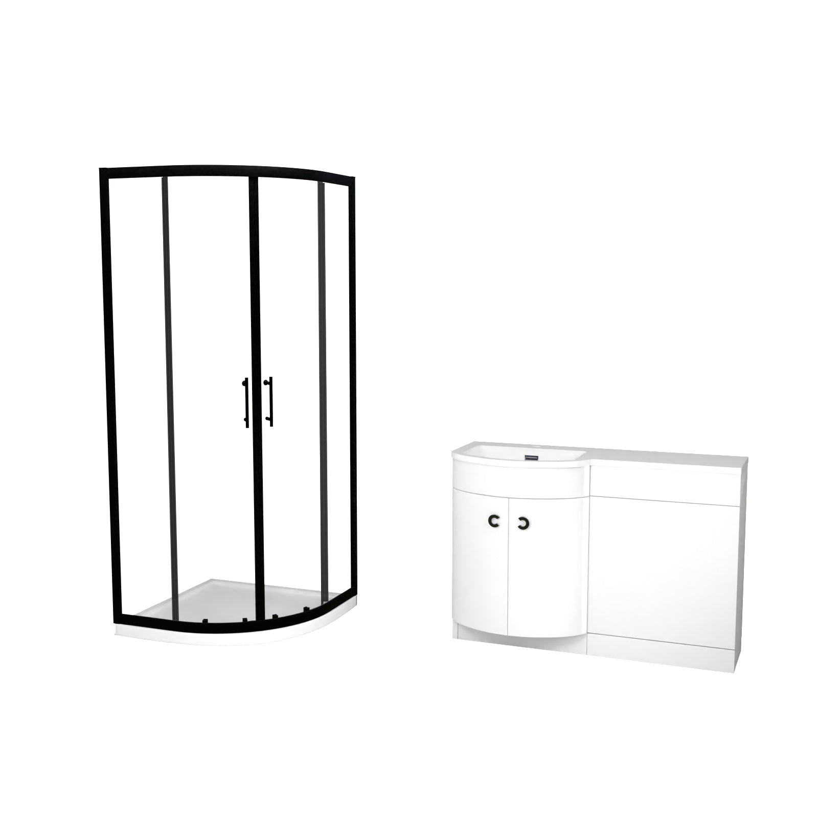 Dene Matte Black Quadrant 800mm Shower Enclosure + Left Hand Vanity Combination Unit