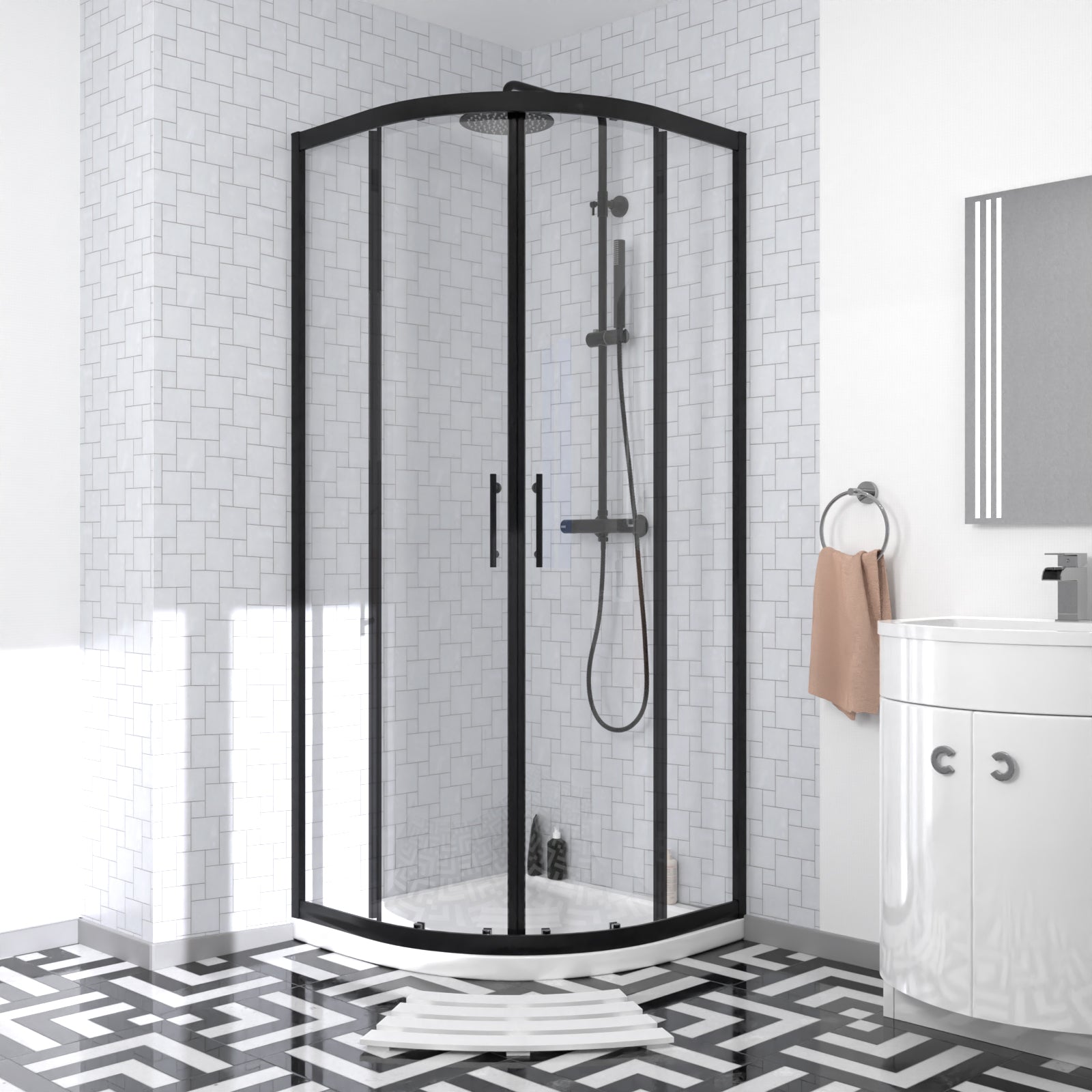 Dene Matte Black Quadrant 800mm Shower Enclosure + Left Hand Vanity Combination Unit