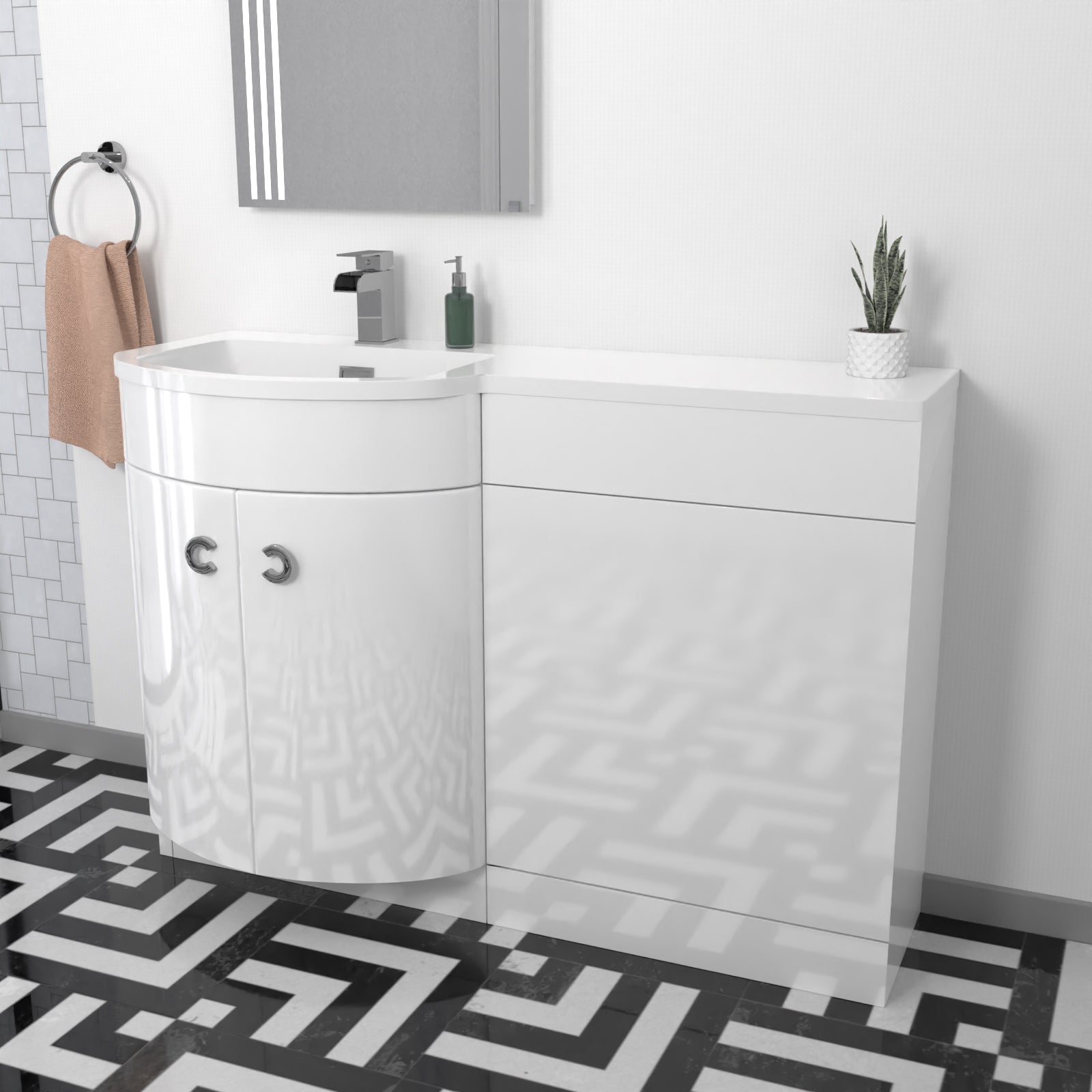 Dene Matte Black Quadrant 800mm Shower Enclosure & Left Hand Vanity Combination Unit