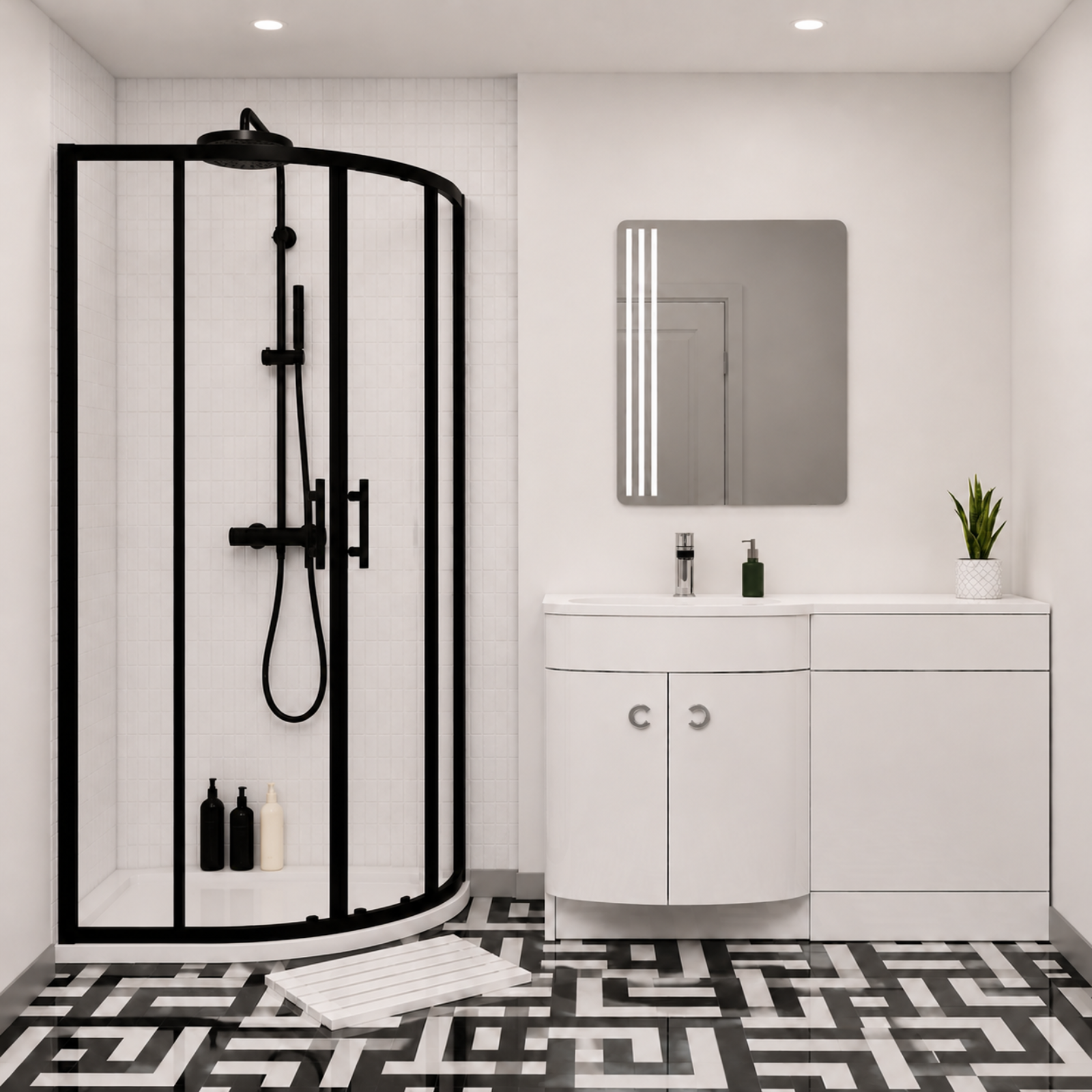 Dene Matte Black Quadrant 800mm Shower Enclosure + Left Hand Vanity Combination Unit
