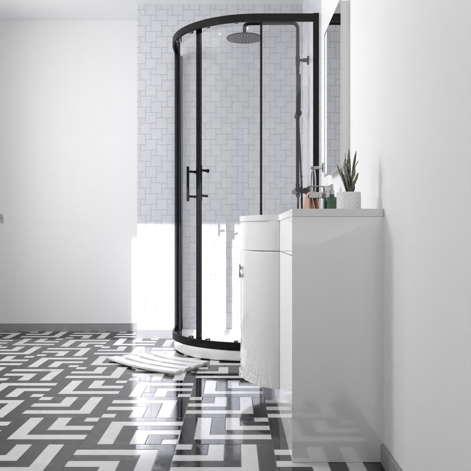 Dene Matte Black Quadrant 900mm Shower Enclosure & Left Hand Vanity Combination Unit