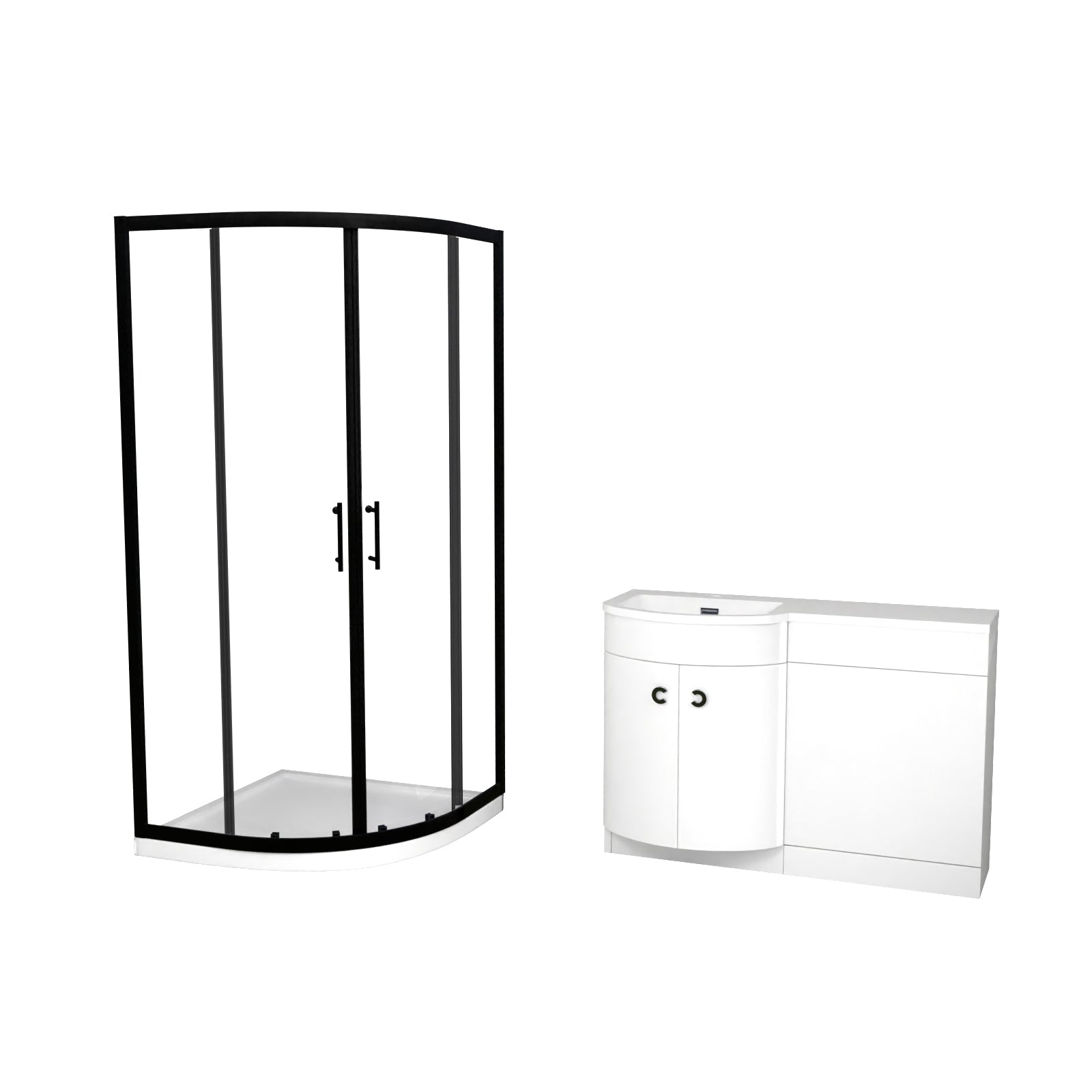 Dene Matte Black Quadrant 900mm Shower Enclosure + Left Hand Vanity Combination Unit