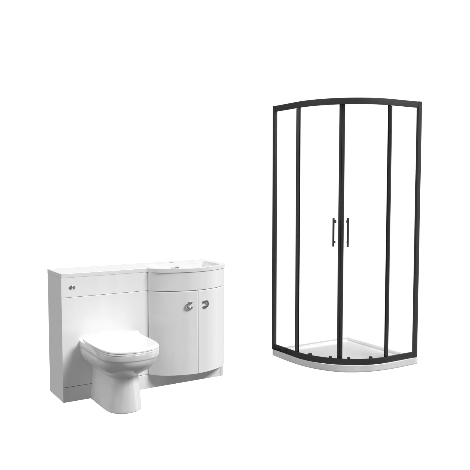 Dene Black Quadrant 800mm Shower Enclosure + RH Vanity Unit & BTW Toilet