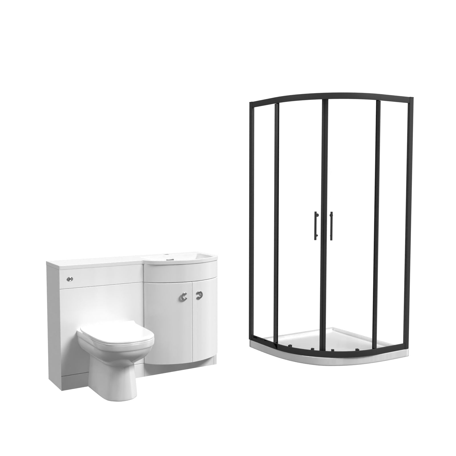 Dene Black Quadrant 900mm Shower Enclosure + RH Vanity Unit & BTW Toilet