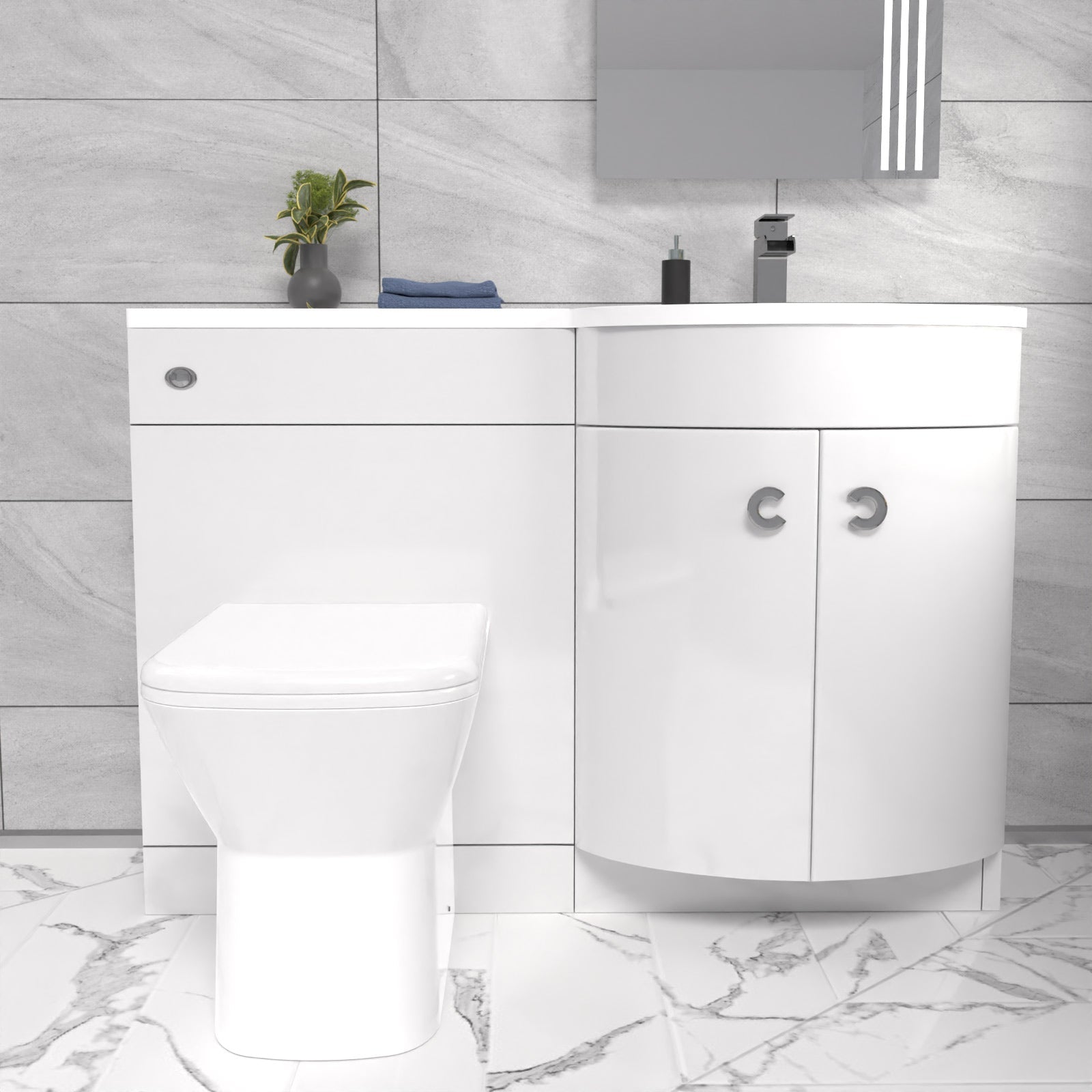 Dene 1100mm Sink White Combination Vanity Unit with BTW Toilet
