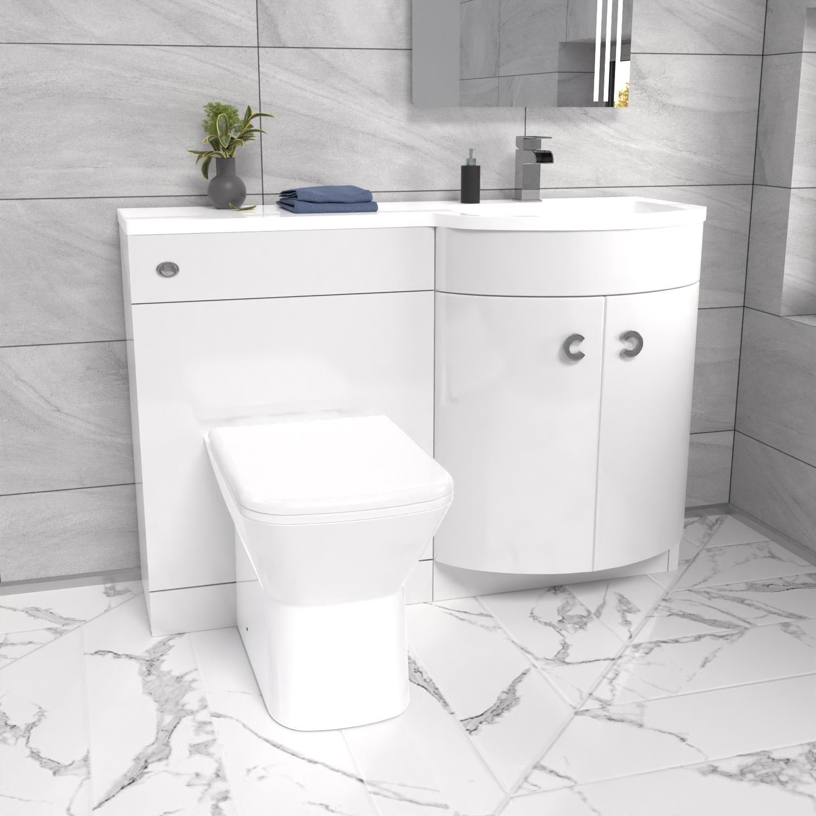 Dene 1100mm Sink White Combination Vanity Unit with BTW Toilet