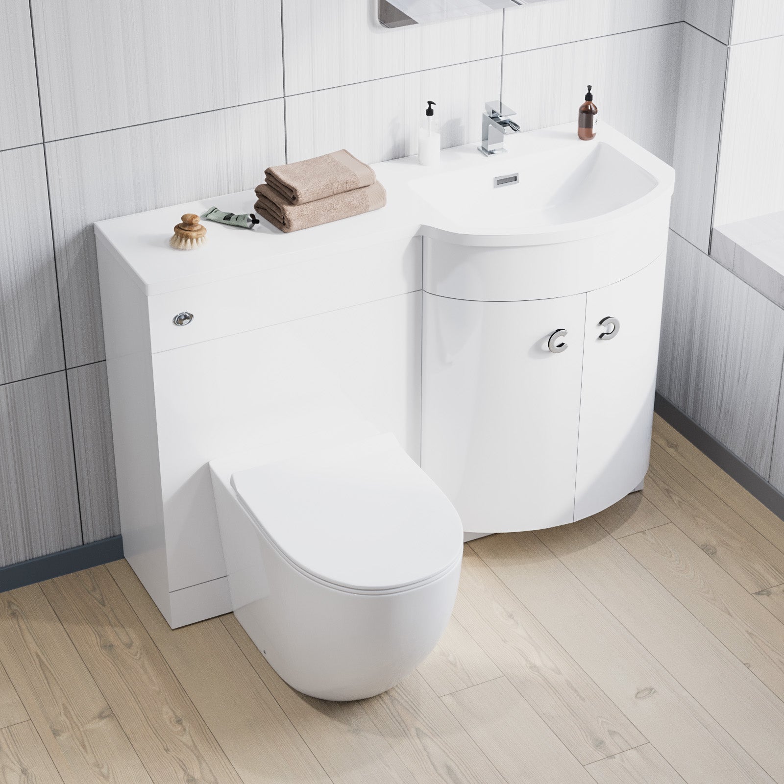 Dene White 1100 mm Right Hand Side Sink Combination Vanity Unit With Rimless Toilet