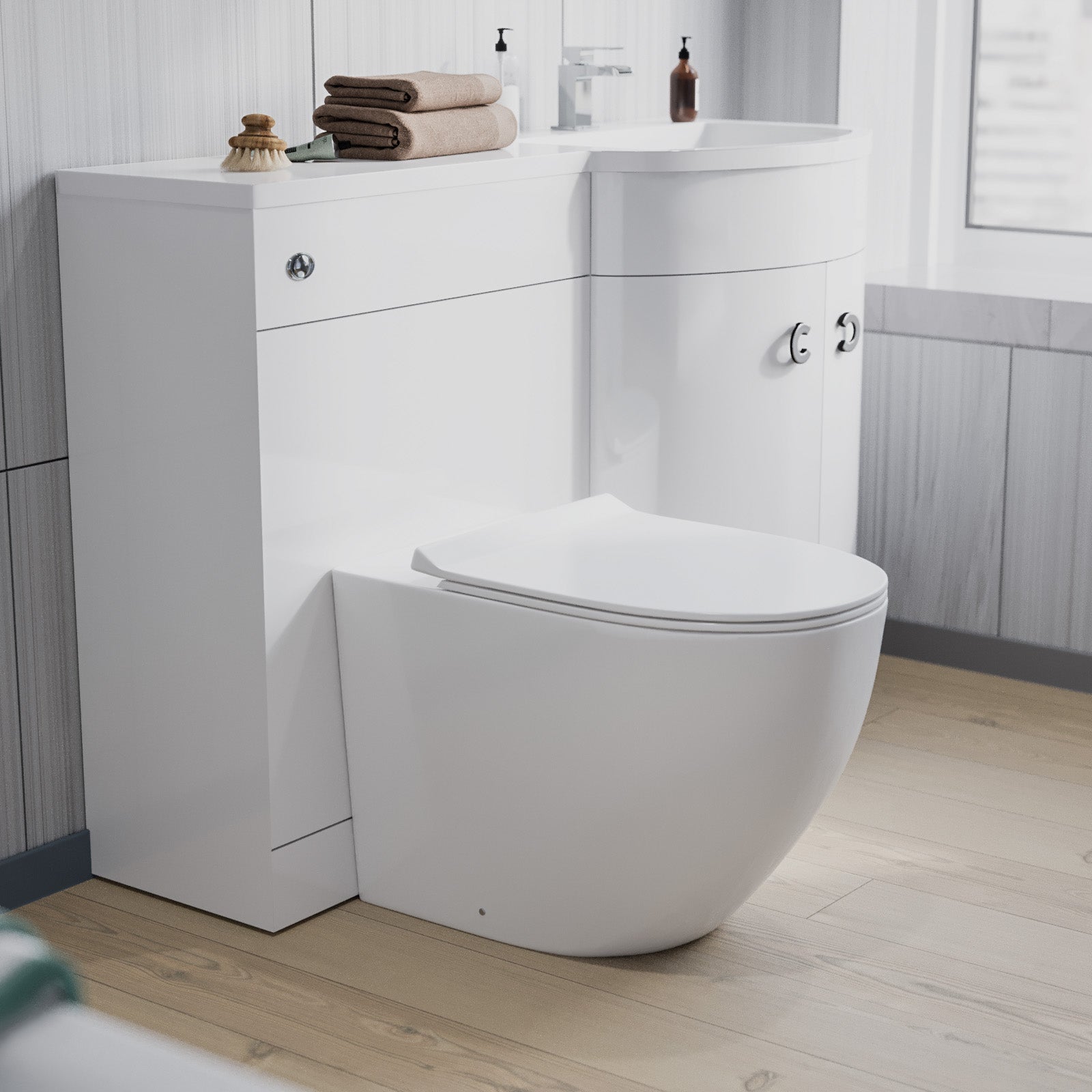 Dene White 1100 mm Right Hand Side Sink Combination Vanity Unit With Rimless Toilet