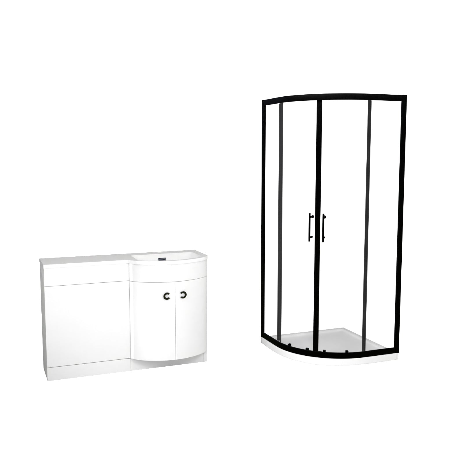 Dene Matte Black Quadrant 800mm Shower Enclosure + Right Hand Vanity Combination Unit