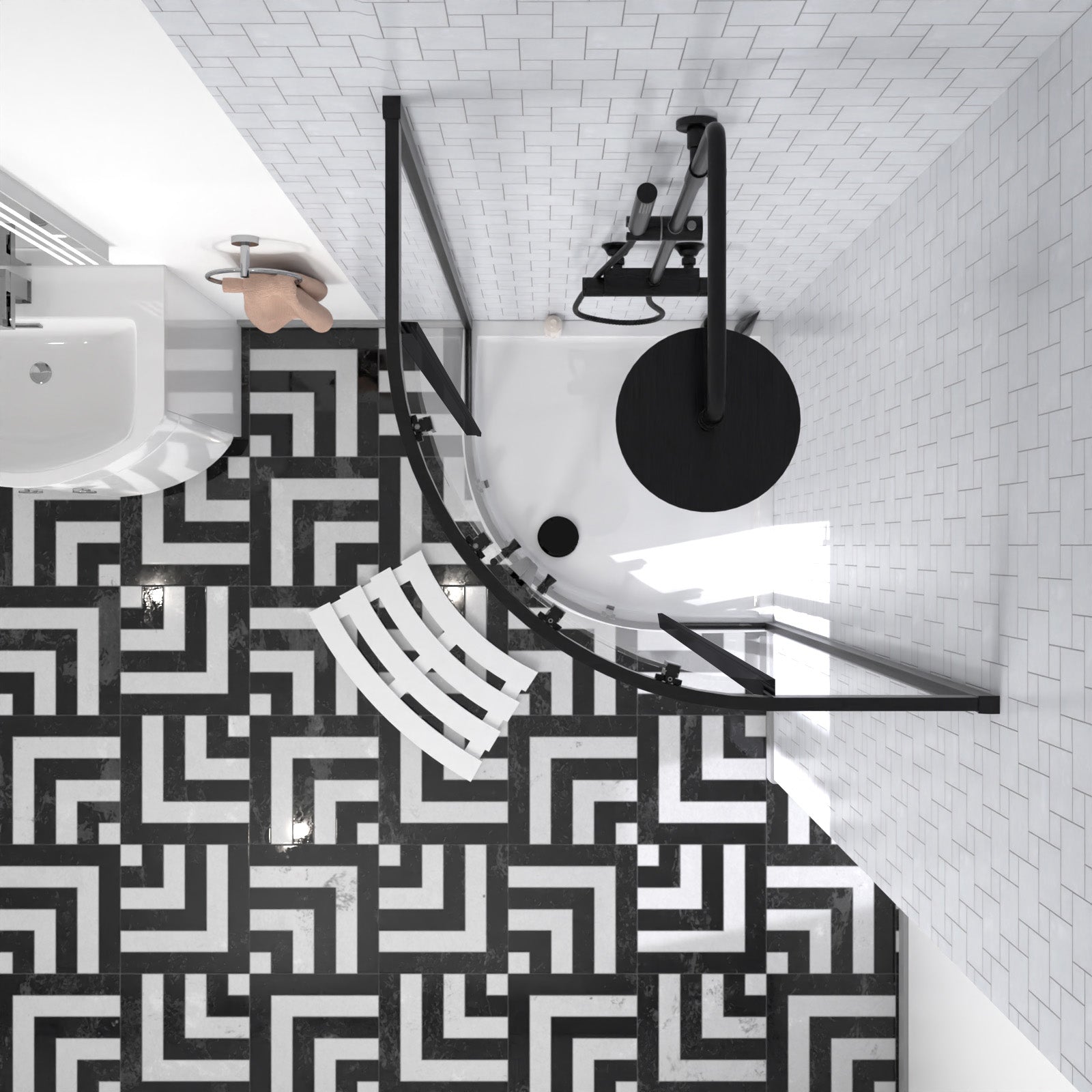 Dene Matte Black Quadrant 800mm Shower Enclosure & Right Hand Vanity Combination Unit