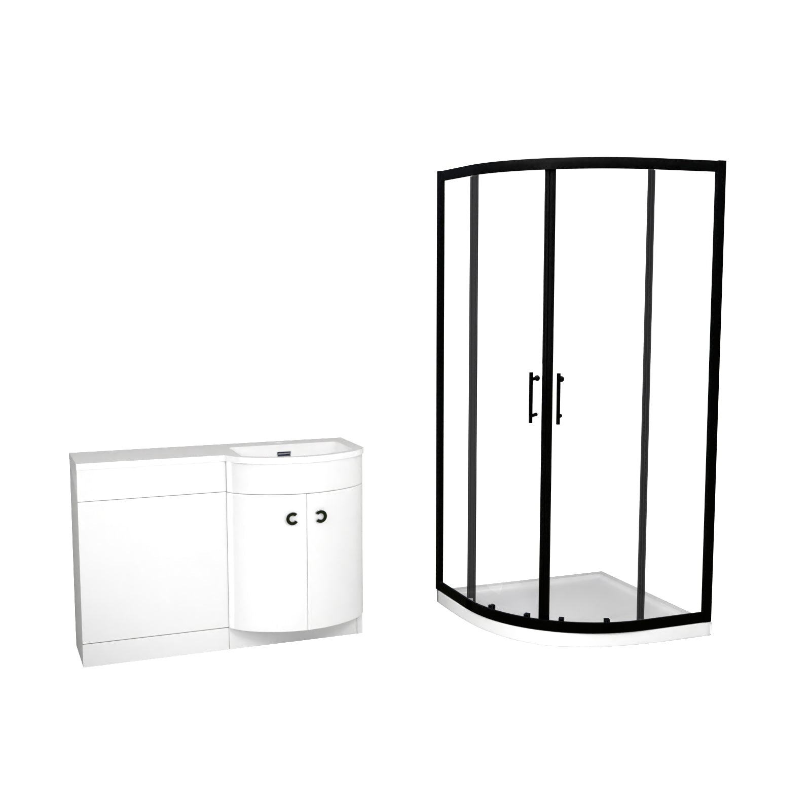 Dene Matte Black Quadrant 900mm Shower Enclosure & Right Hand Vanity Combination Unit