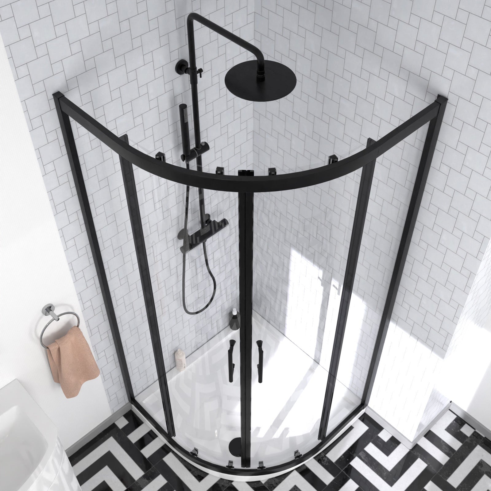 Dene Matte Black Quadrant 900mm Shower Enclosure & Right Hand Vanity Combination Unit