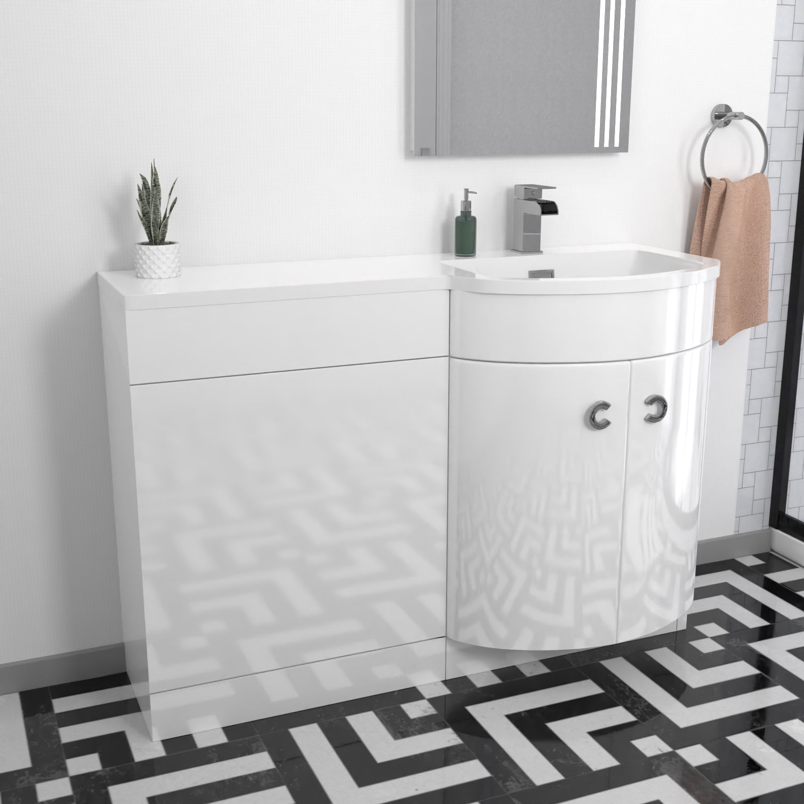 Dene Matte Black Quadrant 900mm Shower Enclosure & Right Hand Vanity Combination Unit