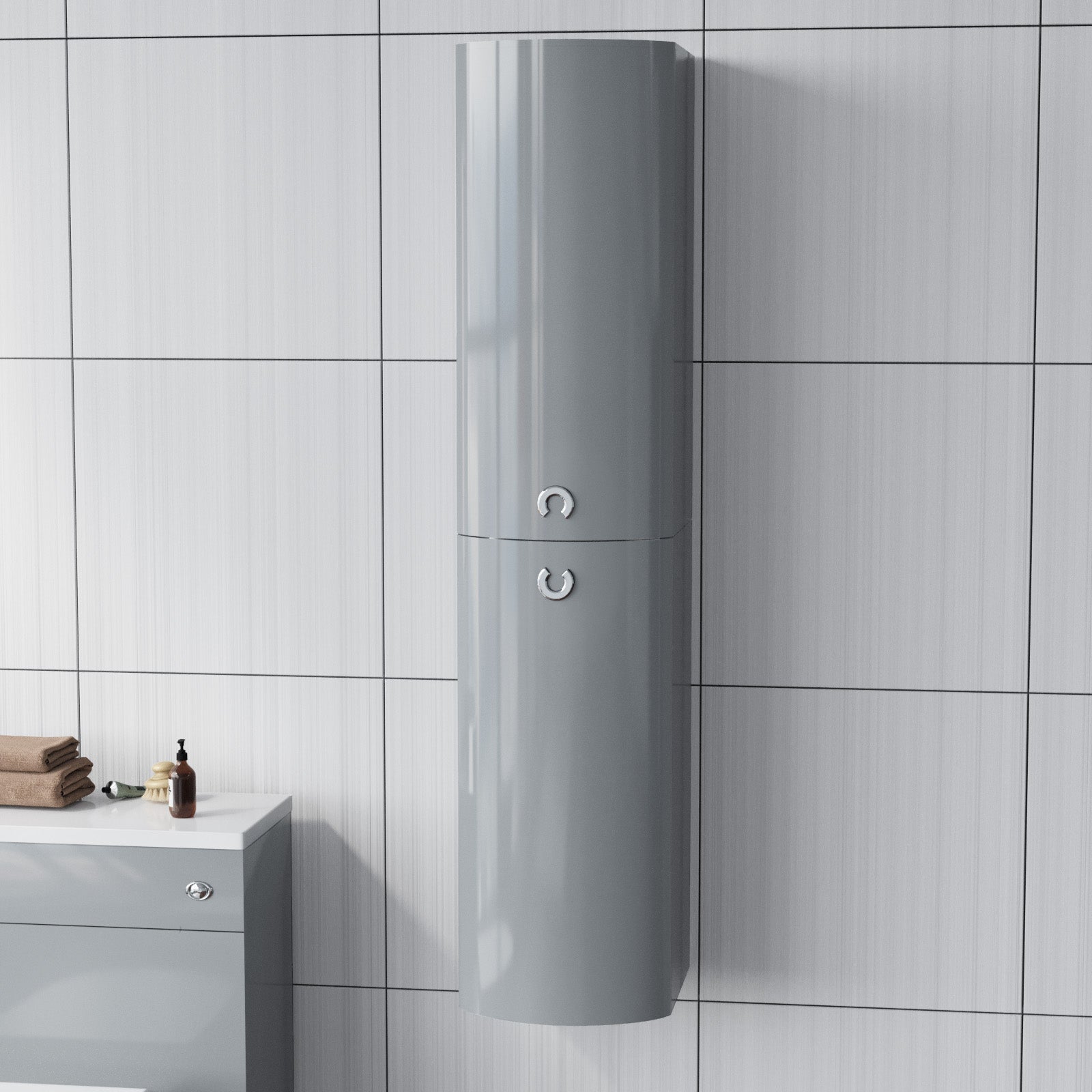 Dene 1400 mm Bathroom Wall Hung Cabinet Storage Tall Shelf Furniture Steel Grey