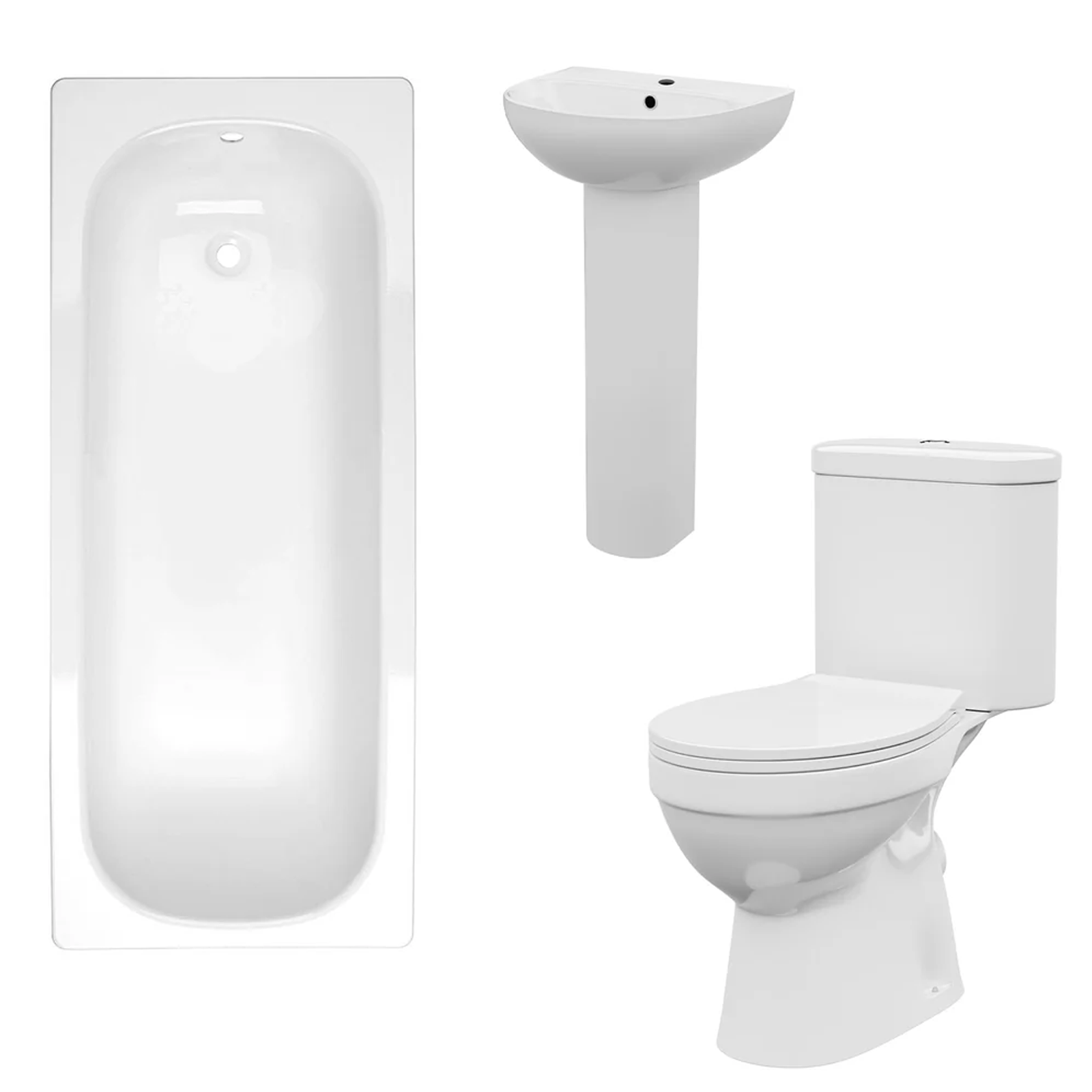 Graham White Close Coupled Toilet, 500mm Slim Edge Pedestal Basin & 1700mm Bath Set