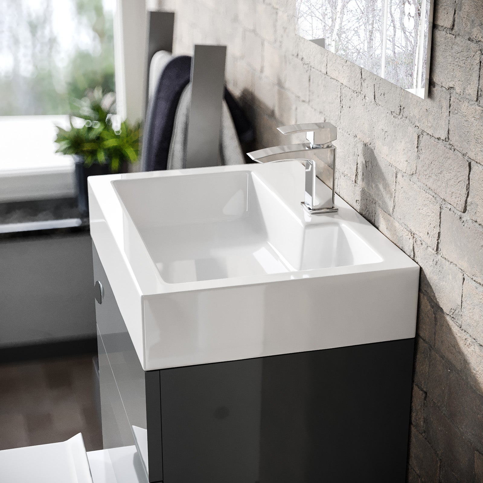 Bretford 500mm White Rectangular L Shaped Basin