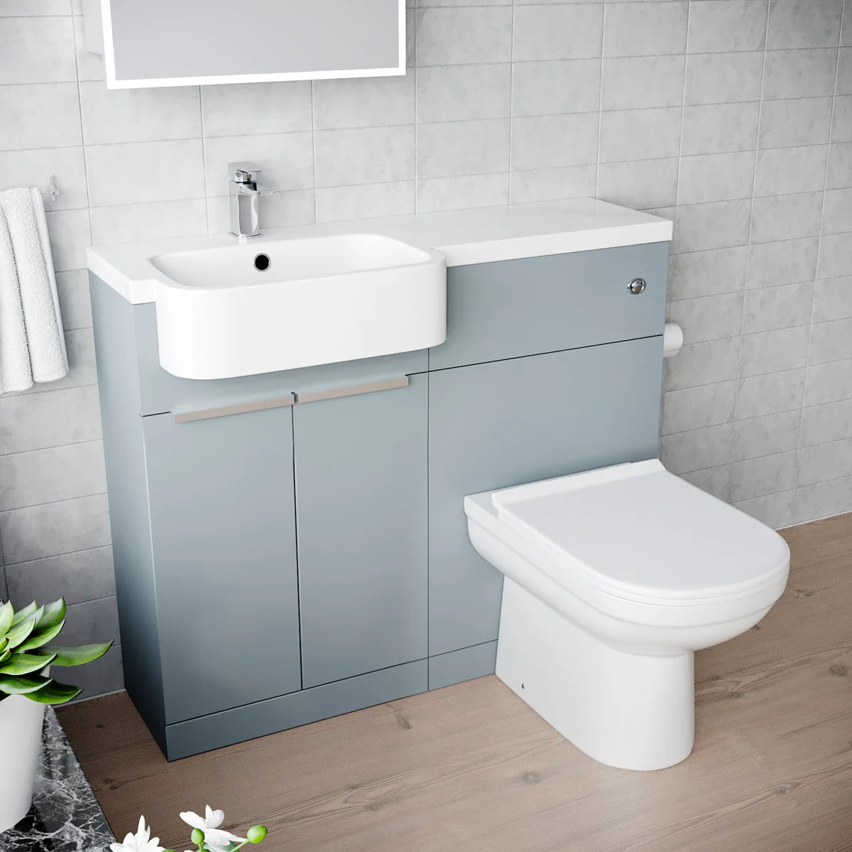 1000mm Left Hand Matte Grey Basin Vanity WC Unit Round BTW Toilet