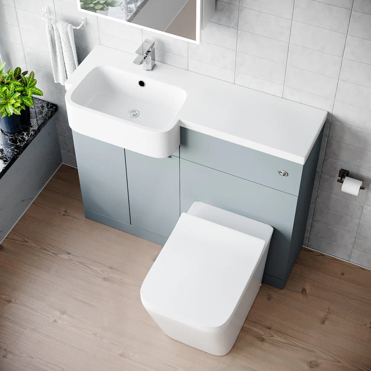 1000mm Left Hand Matte Grey Basin Vanity WC Unit Square BTW Toilet